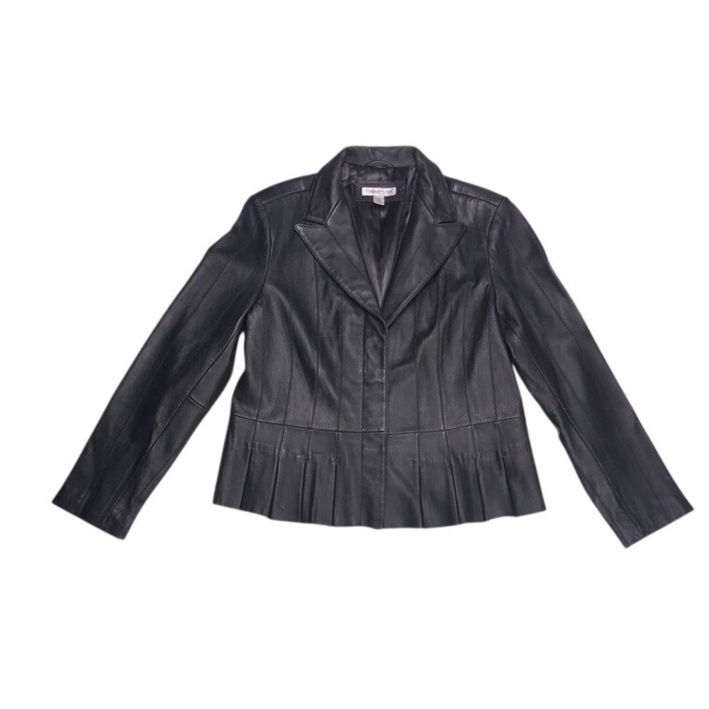 Coldwater Creek Leather Jacket Women 14‎  Pleated Peplum Moto Coat
